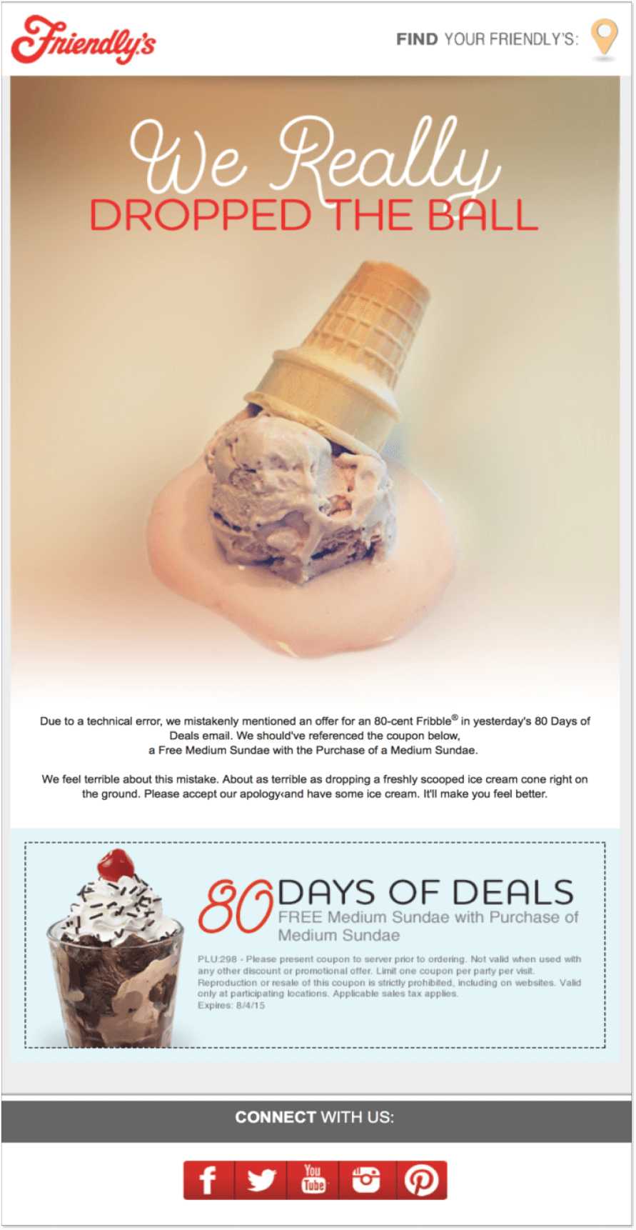 Friendlys apology letter